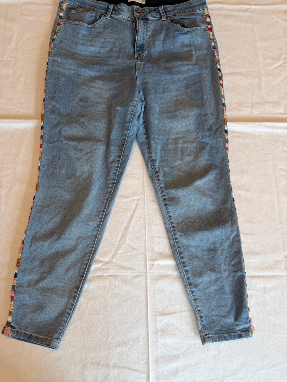 Knox Rose Light Blue Skinny Jeans with Multicolor Side Trim  size 16